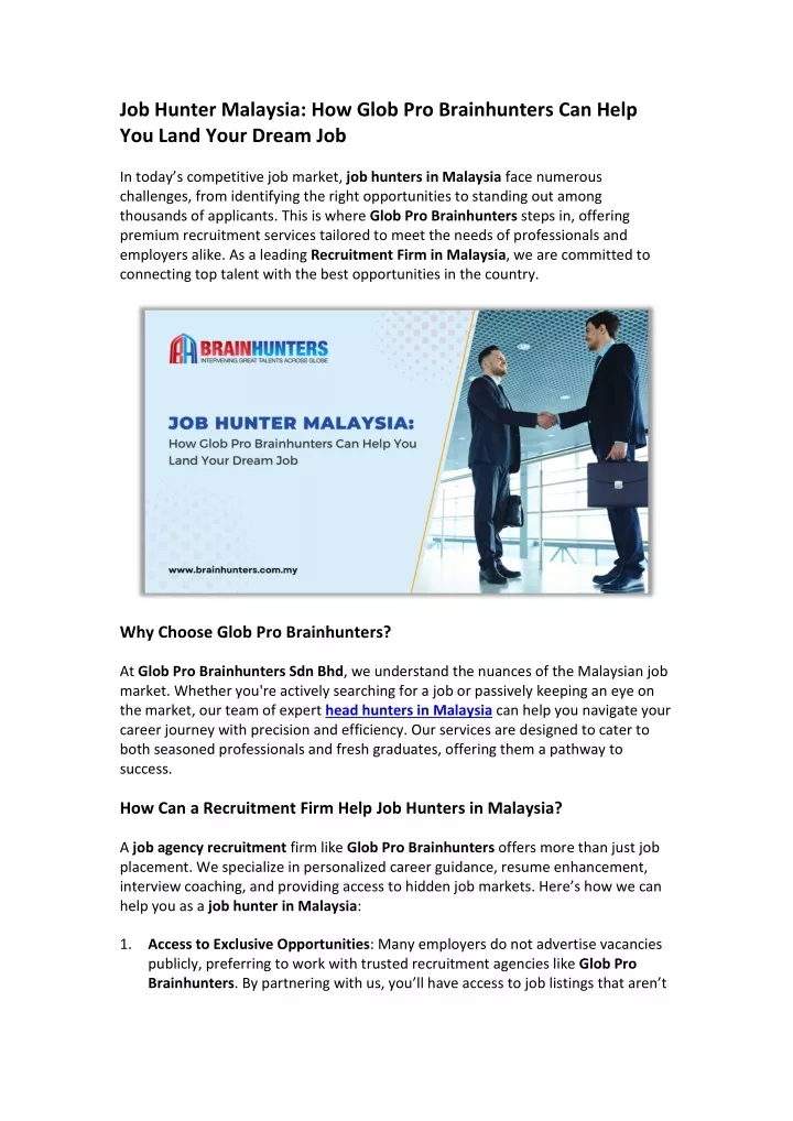 job hunter malaysia how glob pro brainhunters