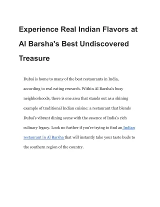 Experience Real Indian Flavors at Al Barsha's Best Undiscovered Treasure