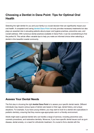 Choosing a Dentist in Dana Point Tips for Optimal Oral Health