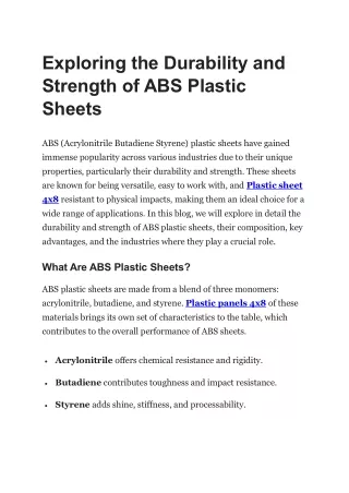 Exploring the Durability and Strength of ABS Plastic Sheets