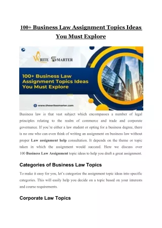 100  Business Law Assignment Topics Ideas You Must Explore