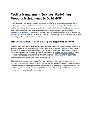 facility management services redefining property