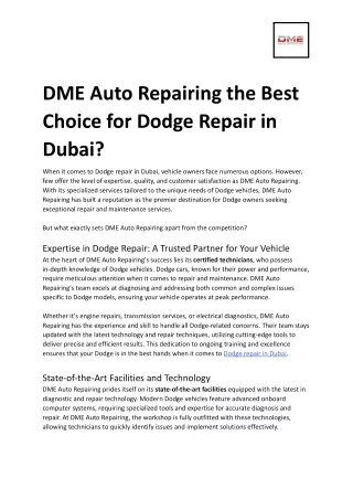 DME Auto Repairing the Best Choice for Dodge Repair in Dubai