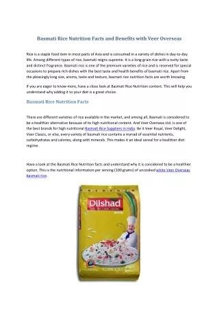 Basmati Rice Nutrition Facts and Benefits with Veer Overseas