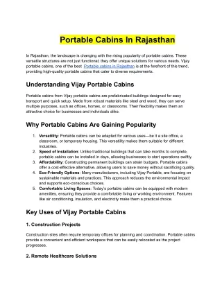 Portable Cabins In Rajasthan