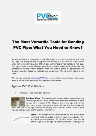 The Most Versatile Tools for Bending PVC Pipe - What You Need to Know