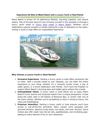 Experience the Best of Miami Beach with a Luxury Yacht or Boat Rental