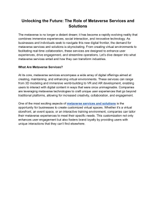 Unlocking the Future: The Role of Metaverse Services and Solutions