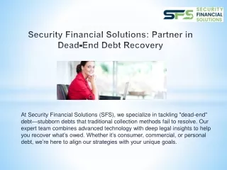 security financial solutions partner in dead end debt recovery