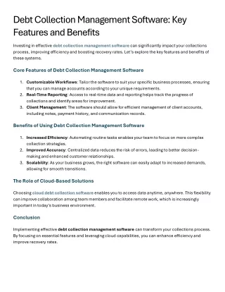 Debt Collection Management Software Key Features and Benefits