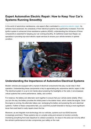 Expert Automotive Electric Repair How to Keep Your Cars Systems Running Smoothly