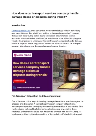 How does a car transport services company handle damage claims or disputes during transit