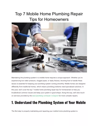 Top 7 Mobile Home Plumbing Repair Tips for Homeowners