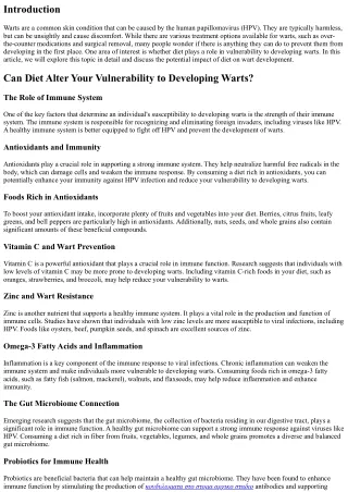 Can Diet Alter Your Vulnerability to Developing Warts?