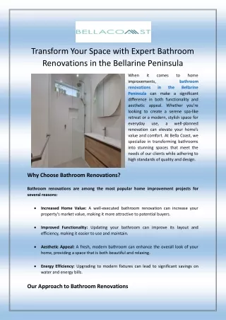 Transform Your Space with Expert Bathroom Renovations in the Bellarine Peninsula