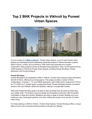 Top 2 BHK Projects in Vikhroli by Puneet Urban Spaces