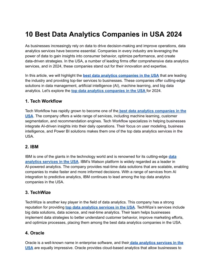 10 best data analytics companies in usa 2024