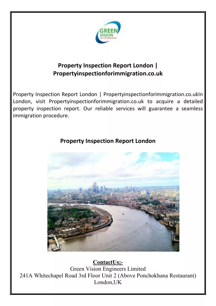 property inspection report london