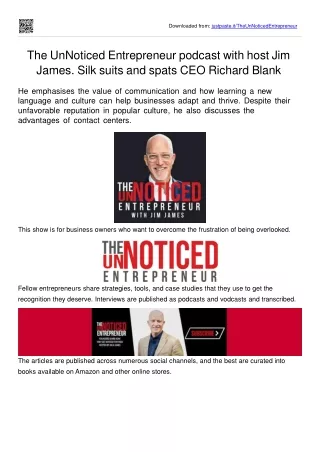 CEO telesales teacher Richard Blank The UnNoticed Entrepreneur podcast with host Jim James.