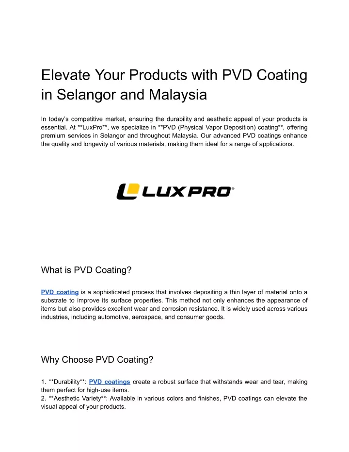 elevate your products with pvd coating