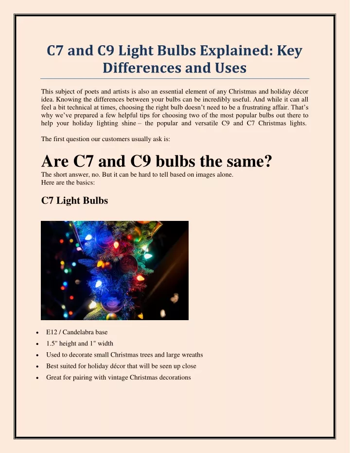 c7 and c9 light bulbs explained key differences