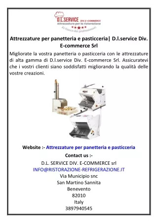 Attrezzature per panetteria e pasticceria| D.l.service Div. E-commerce Srl