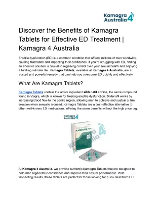 Kamagra Tablets for ED Relief | Buy Now at Kamagra 4 Australia