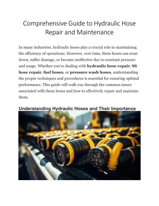 Comprehensive Guide to Hydraulic Hose Repair and Maintenance