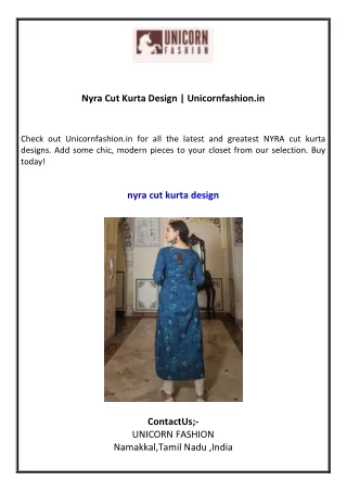 Nyra Cut Kurta Design  Unicornfashion.in