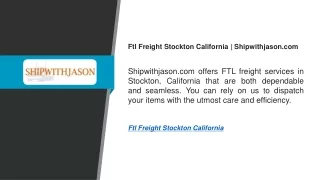 Ftl Freight Stockton California  Shipwithjason.com