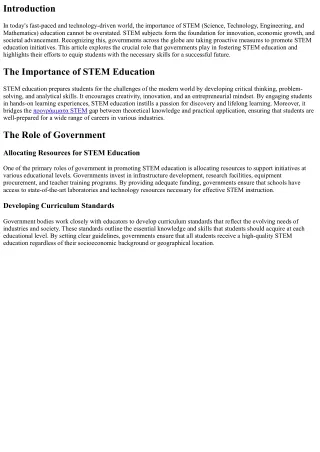 The Role of Government in Promoting STEM Education Initiatives