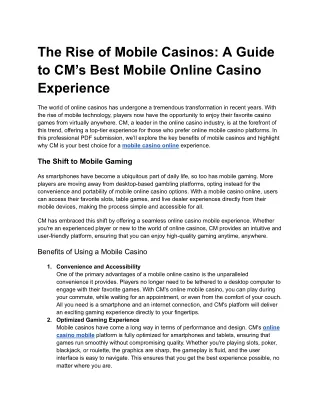 The Rise of Mobile Casinos_ A Guide to CM’s Best Mobile Online Casino Experience