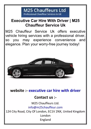 Executive Car Hire With Driver | M25 Chauffeur Service Uk