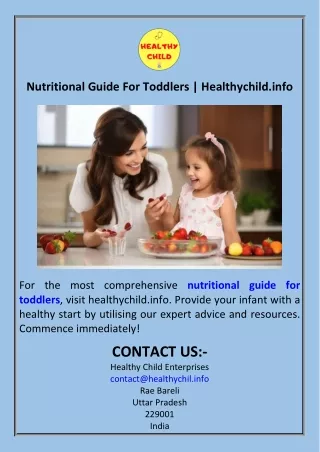 Nutritional Guide For Toddlers  Healthychild.info