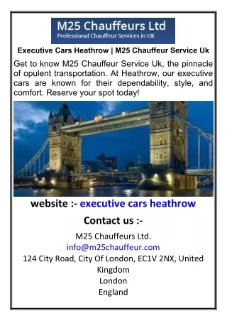 Executive Cars Heathrow | M25 Chauffeur Service Uk