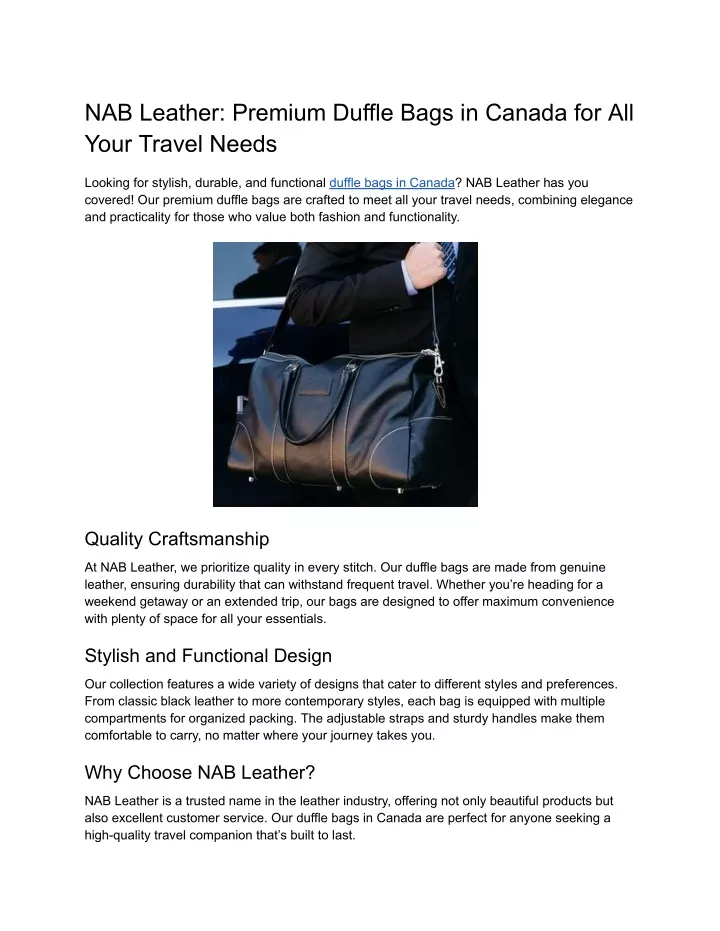 nab leather premium duffle bags in canada