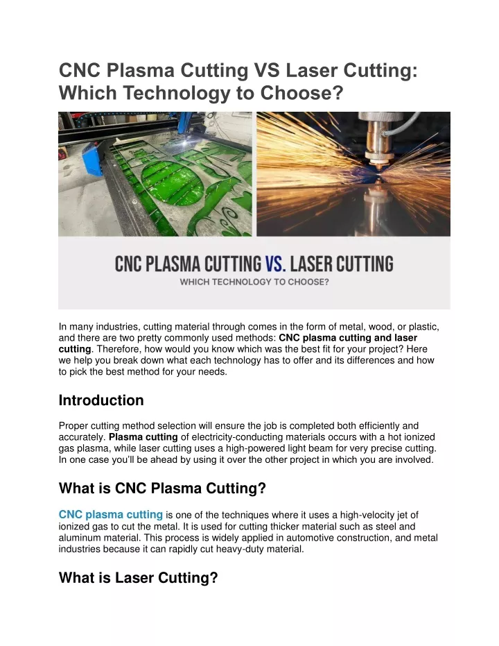 cnc plasma cutting vs laser cutting which