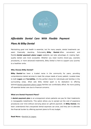 Dentist Yarrabilba - Dental Payment Plans Logan - Bilby Dental