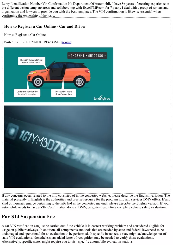 lorry identification number vin confirmation