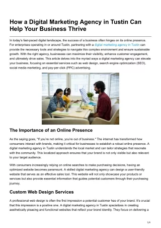 How a Digital Marketing Agency in Tustin Can Help Your Business Thrive