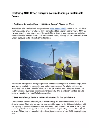 Exploring INOX Green Energy's Role in Shaping a Sustainable Future.