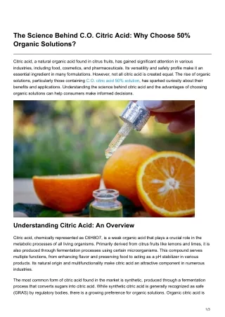 The Science Behind CO Citric Acid Why Choose 50 Organic Solutions