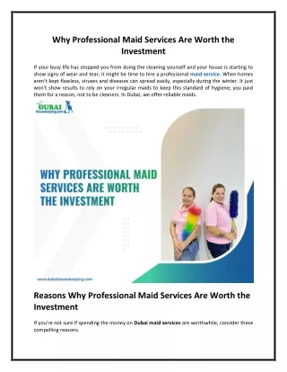 Why Professional Maid Services Are Worth the Investment