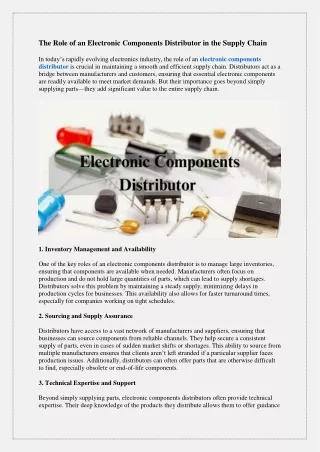 The Role of an Electronic Components Distributor in the Supply Chain
