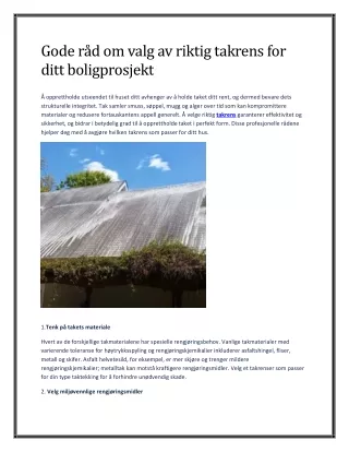 Gode råd om valg av riktig takrens for ditt boligprosjekt