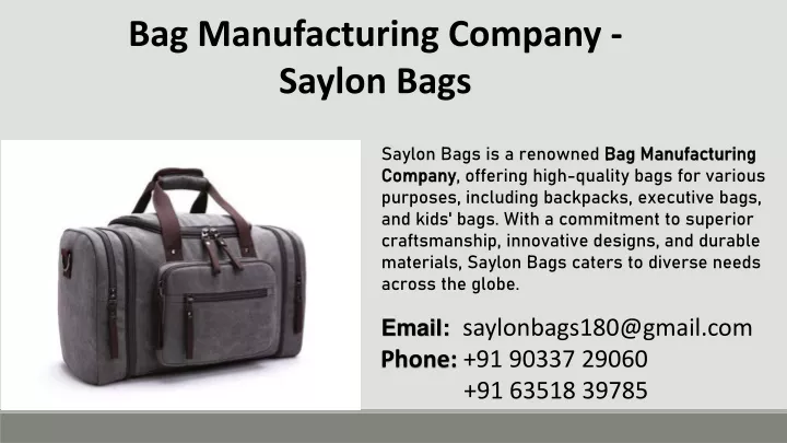 bag manufacturing company saylon bags