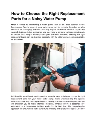 How to Choose the Right Replacement Parts for a Noisy Water Pump