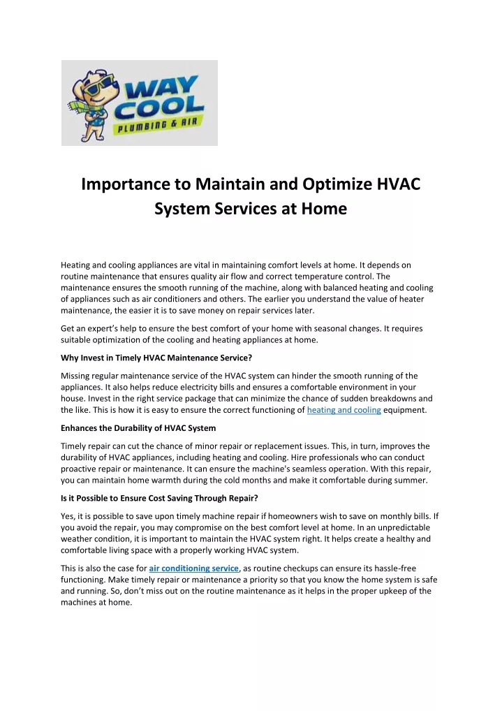 importance to maintain and optimize hvac system