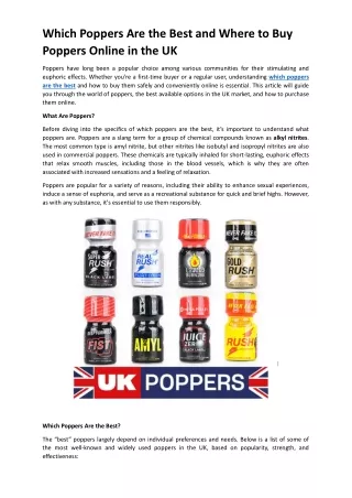 Which Poppers Are the Best and Where to Buy Poppers Online in the UK