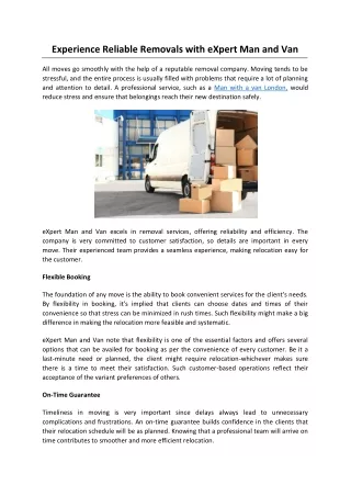 Experience Reliable Removals with eXpert Man and Van